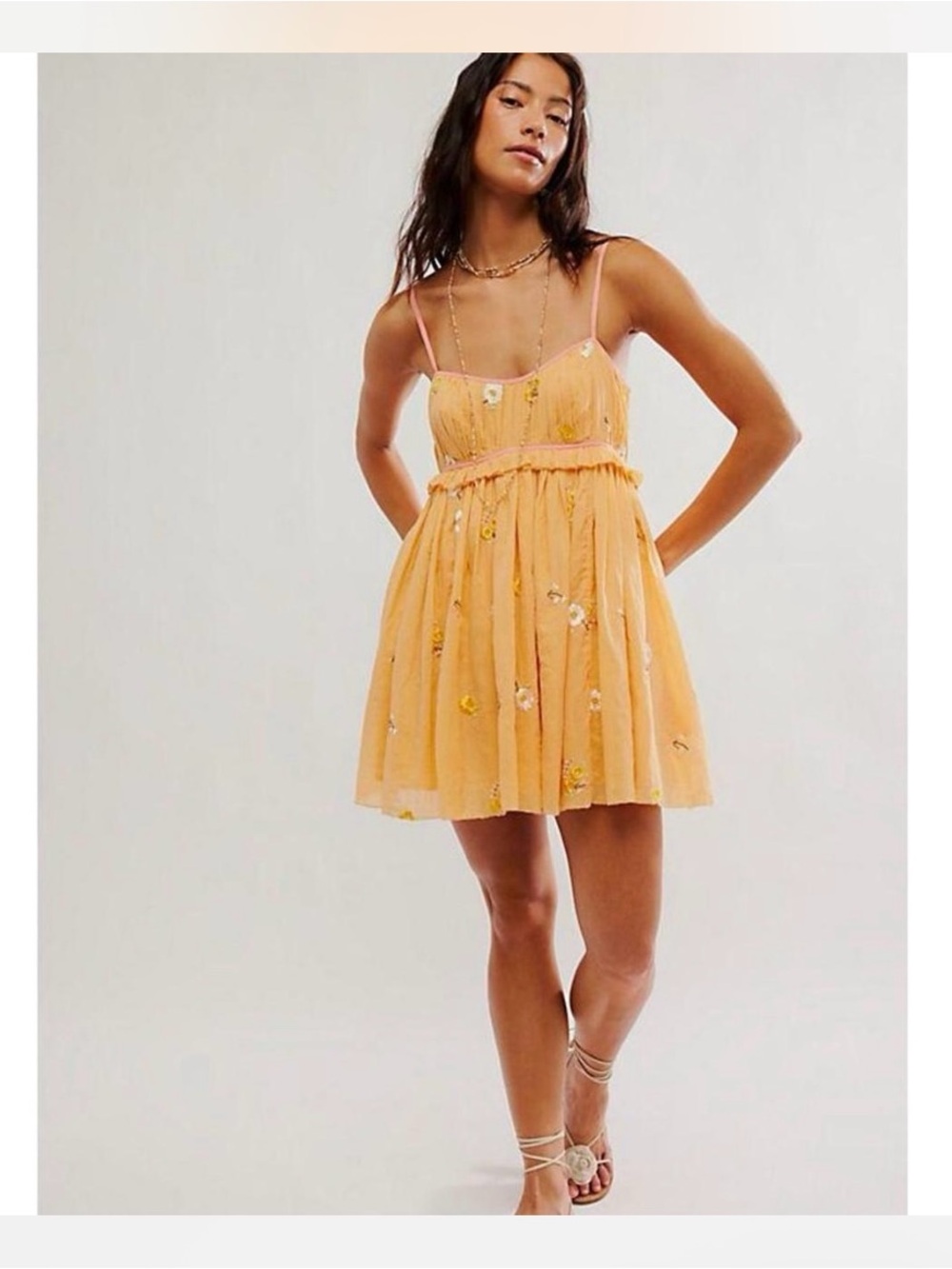 Free People Alana Floral Embroidered Babydoll Dress